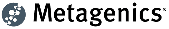 A circular genetic structure in gray is followed by the name Metagenics® in black on a white background.
