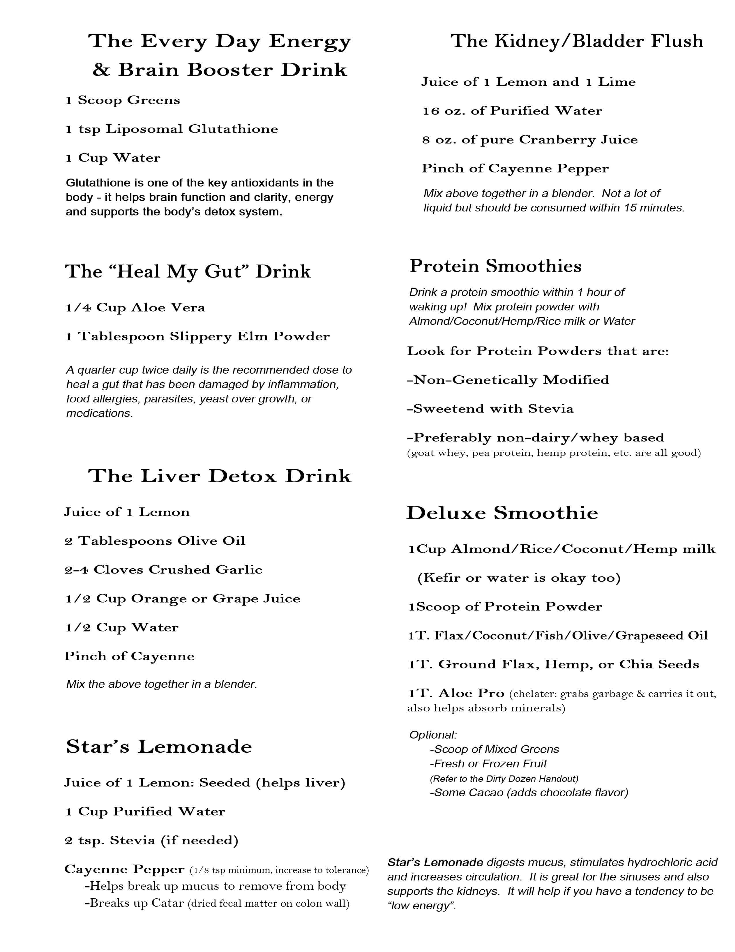 Simple drinks that are made with natural ingredients you can find at the local grocery store.  The reason for the drinks is also with each recipe.