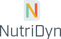 The NutriDyn N made up of the colors mint, sunflower yellow, and mauve are on a solid white D box with the company name below.